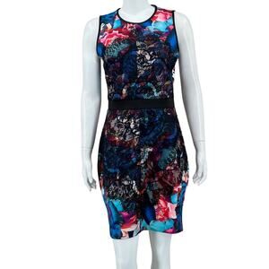 Boston Proper Dress Womens 6 Watercolor Abstract Lace Sheath Artsy‎ Cocktail